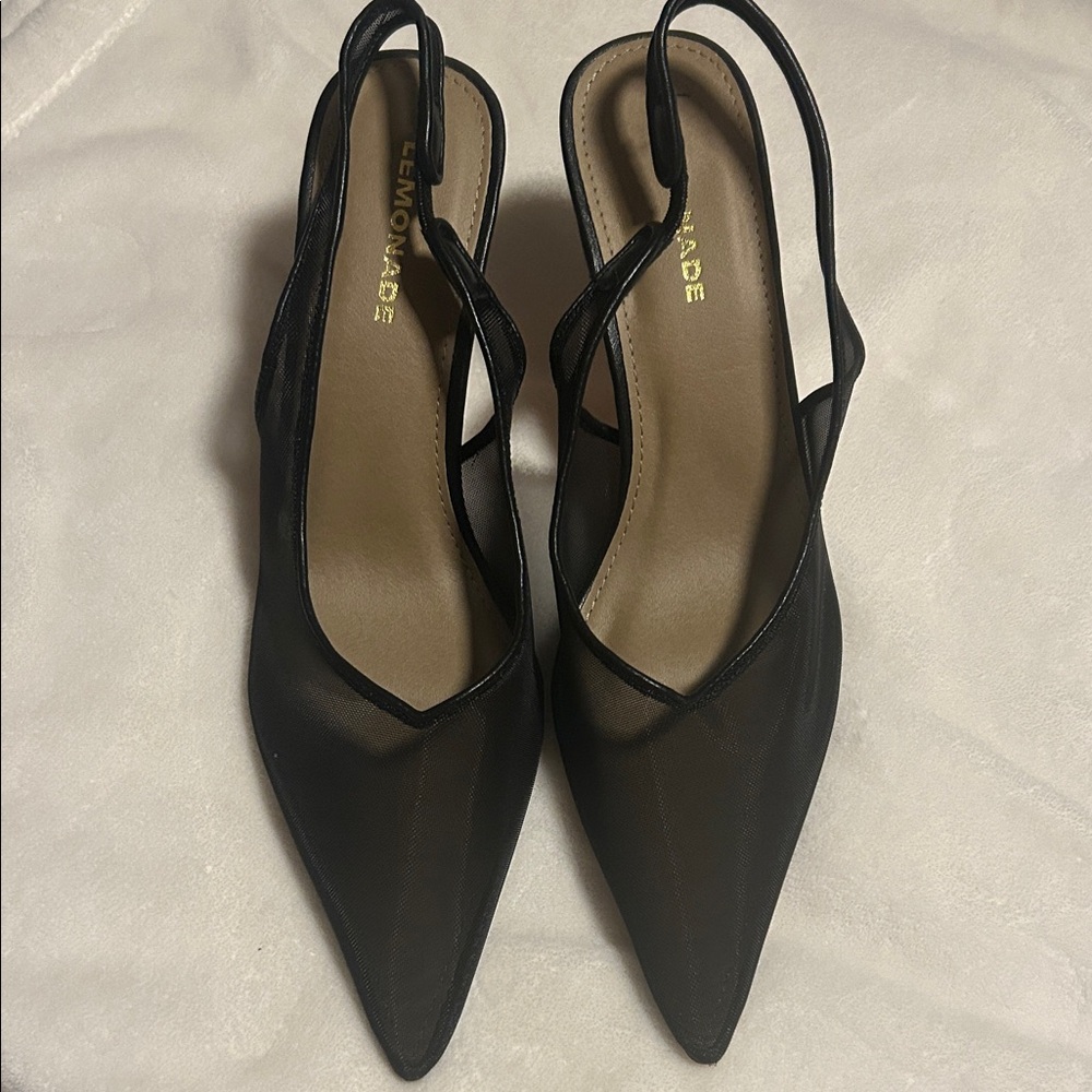 Lemonade Zayla Black Mesh Pointed Slingback Heels